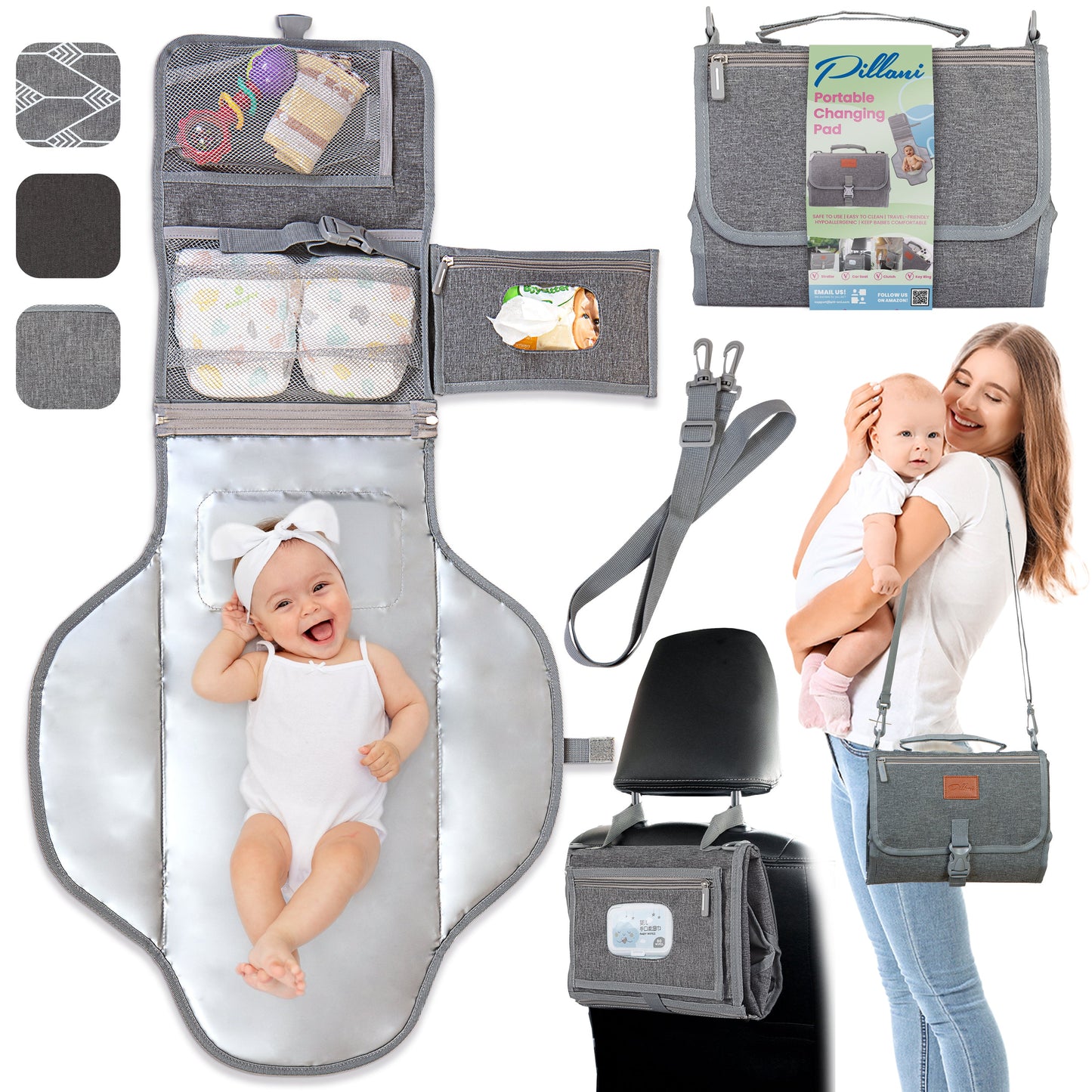 Portable Changing Pad for Baby, Travel Diaper Changing Pad for Newborn - Grey