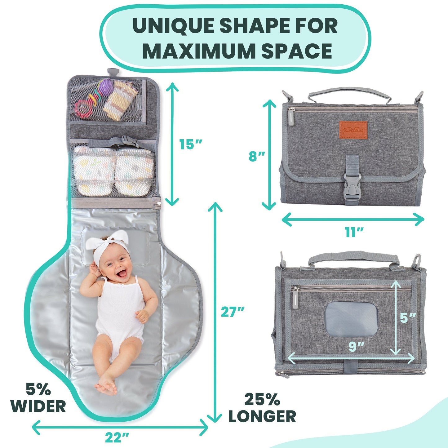 Portable Changing Pad for Baby, Travel Diaper Changing Pad for Newborn - Grey