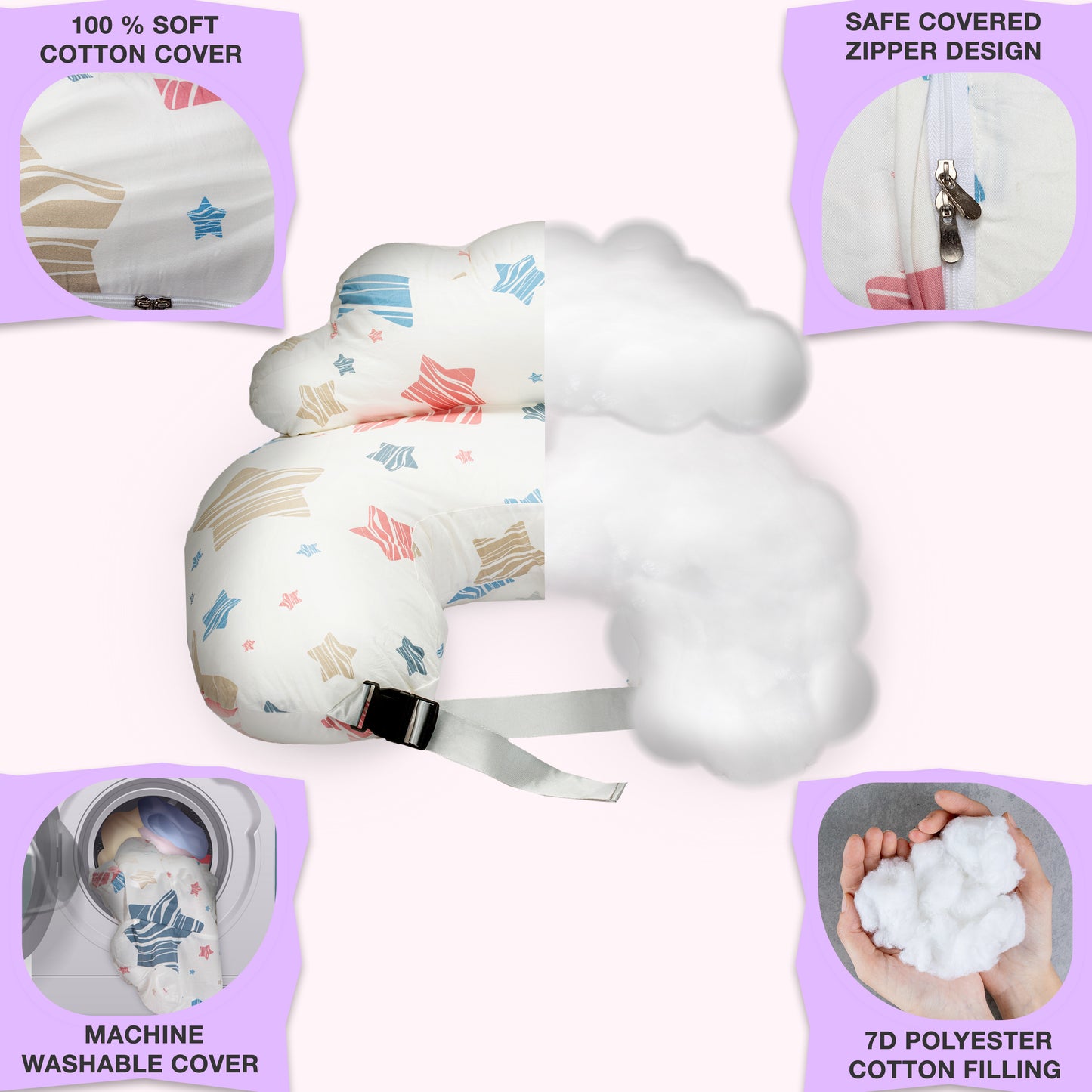 PILLANI Nursing Pillow for Breastfeeding & Bottle Feeding - Stars