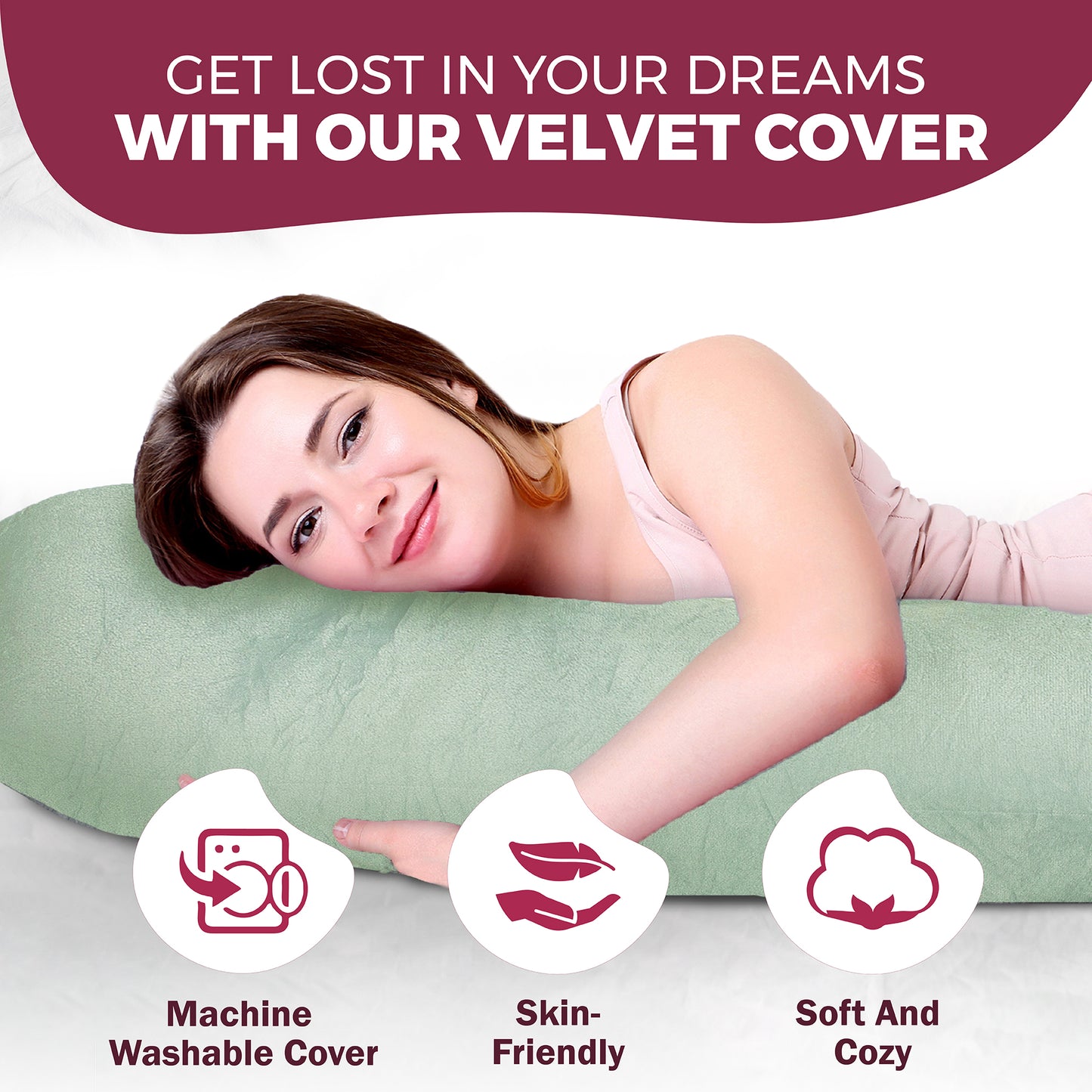PILLANI Pregnancy Pillows for Sleeping - V C U Shaped Full Body Pillows - Velvet Green