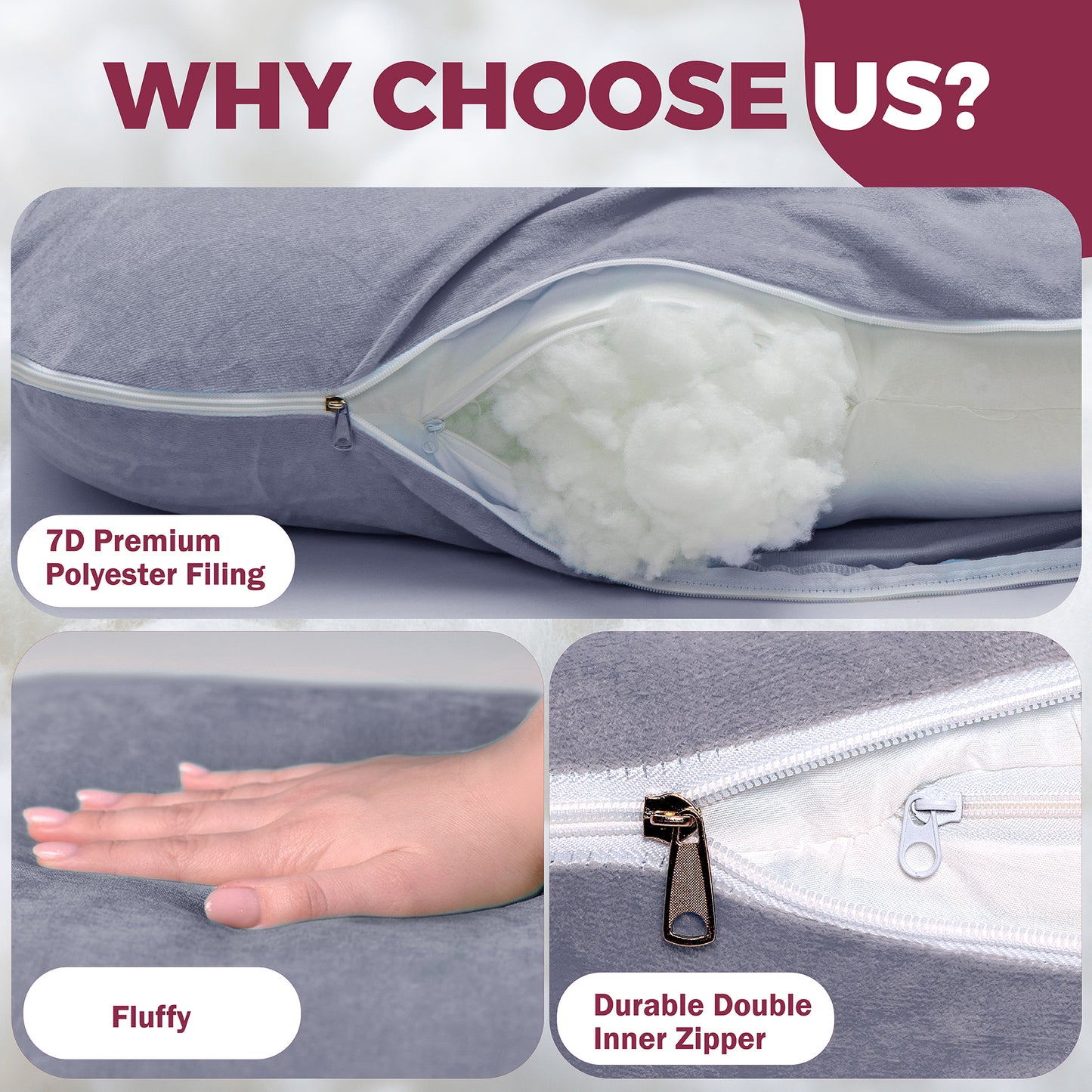 PILLANI Pregnancy Pillows for Sleeping - V C U Shaped Full Body Pillows - Velvet Light Blue