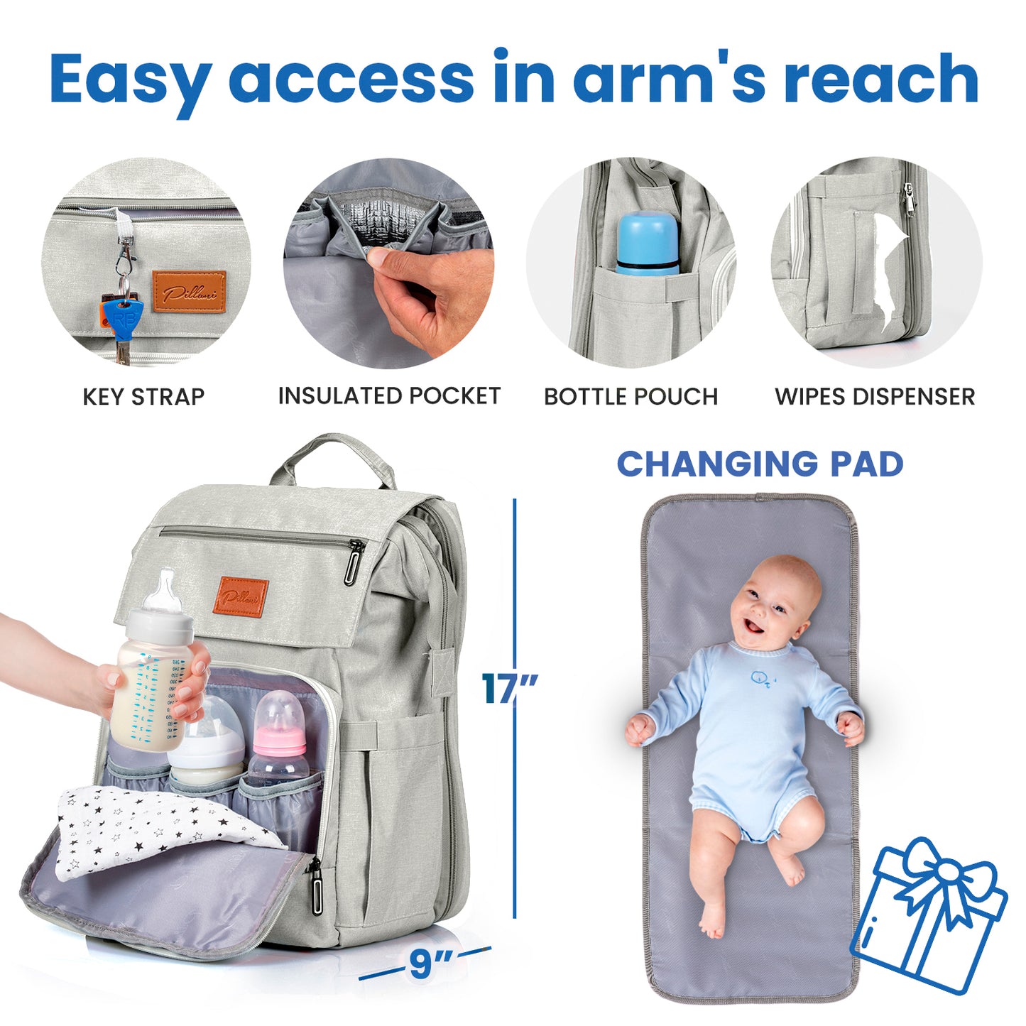 Pillani Baby Diaper Bag Backpack - Black