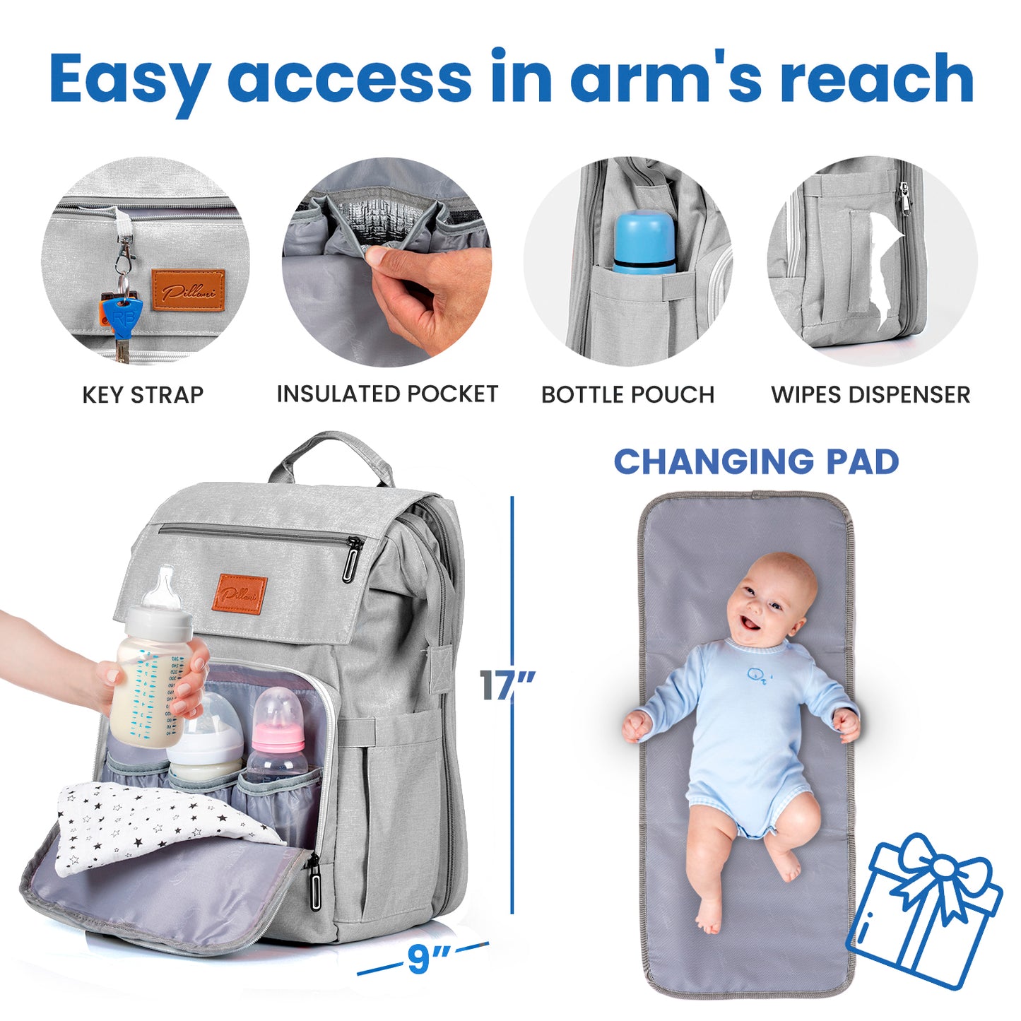 Pillani Baby Diaper Bag Backpack - Black