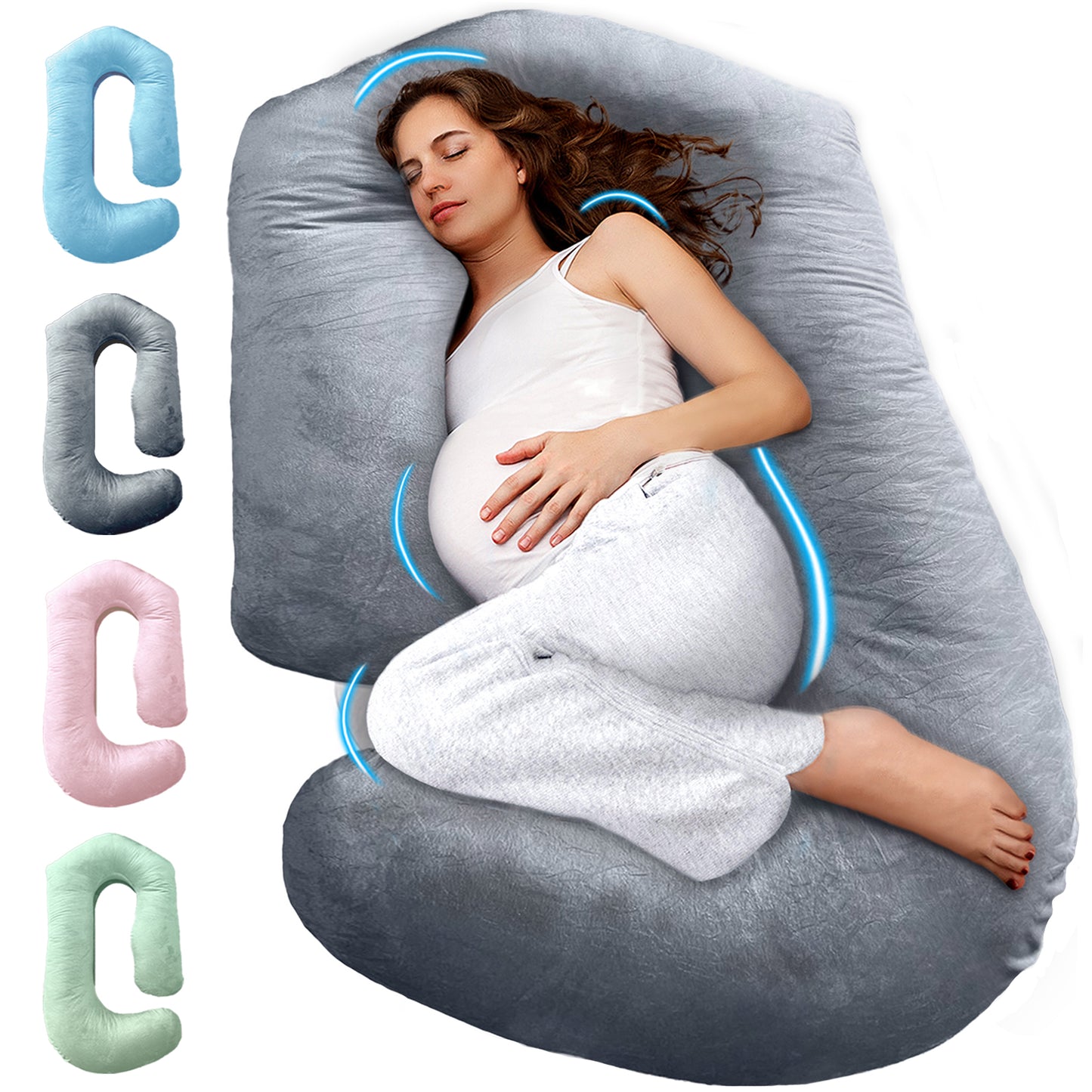 PILLANI Pregnancy Pillows for Sleeping - V C U Shaped Full Body Pillows - Velvet Green