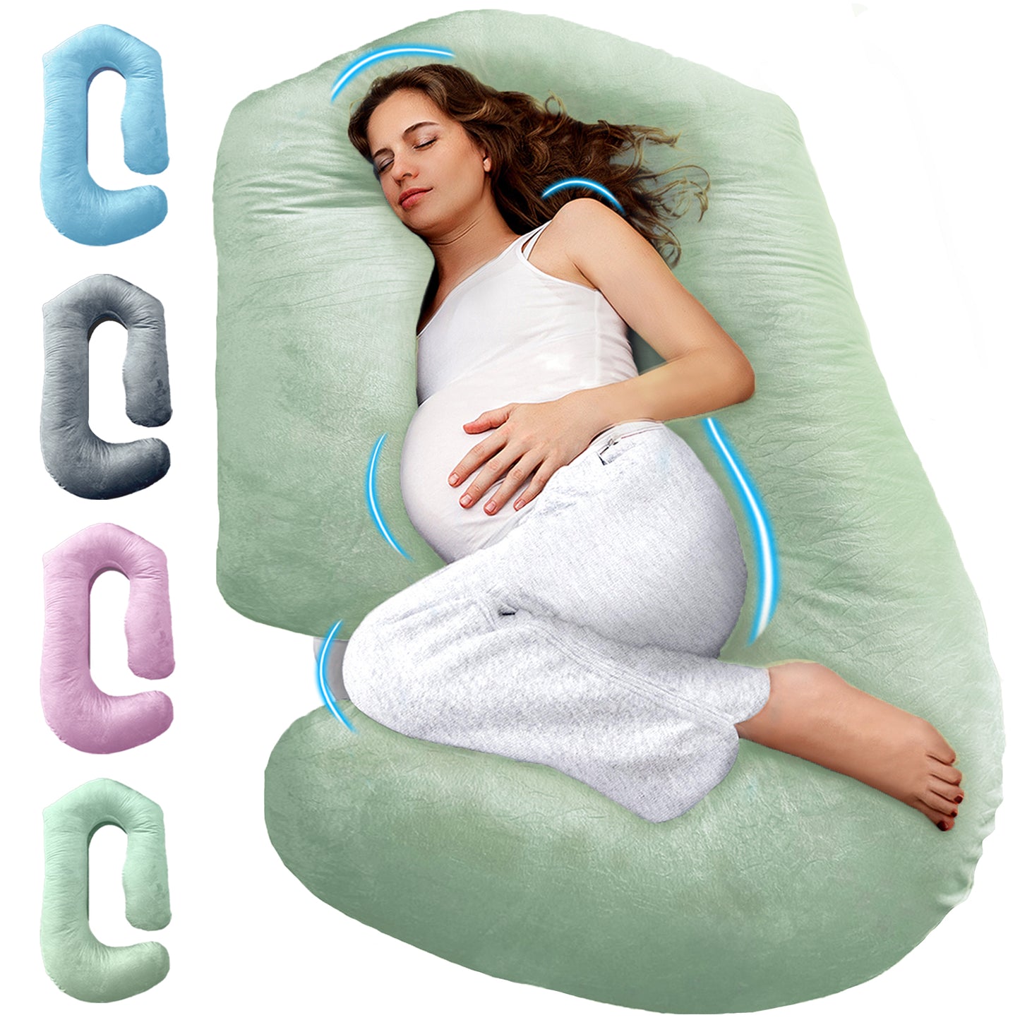 PILLANI Pregnancy Pillows for Sleeping - V C U Shaped Full Body Pillows - Velvet Green