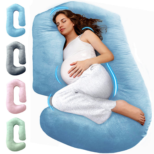 PILLANI Pregnancy Pillows for Sleeping - V C U Shaped Full Body Pillows - Velvet Light Blue