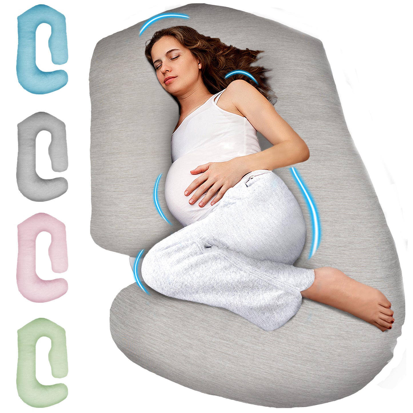 PILLANI Pregnancy Pillows for Sleeping - V C U Shaped Full Body Pillows - Velvet Green