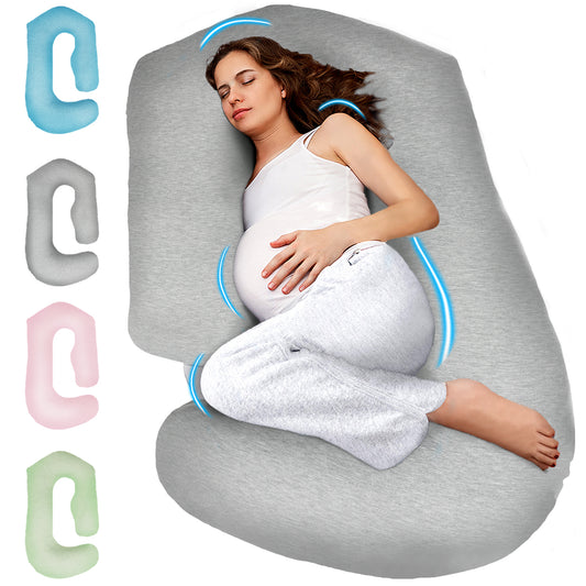 PILLANI Pregnancy Pillows for Sleeping - V C U Shaped Full Body Pillows - Jersey Grey