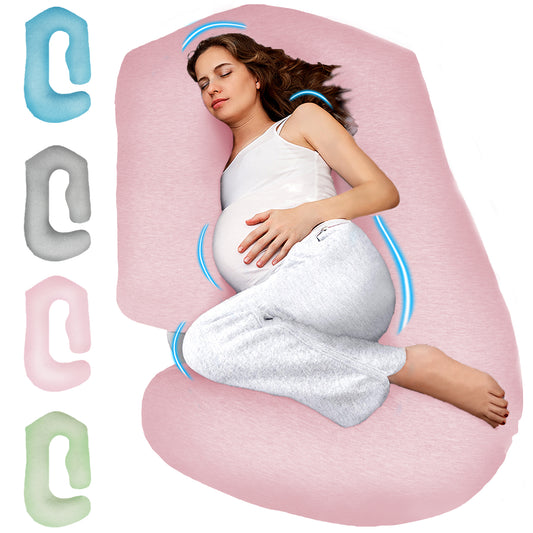 PILLANI Pregnancy Pillows for Sleeping - V C U Shaped Full Body Pillows - Jersey Pink