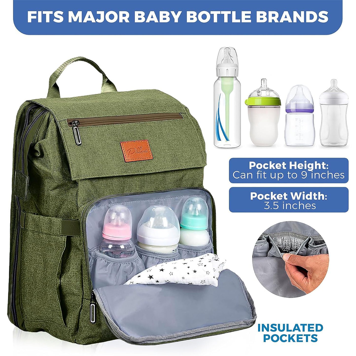 PILLANI Baby Diaper Bag Backpack - Baby Bag for Boys & Girls, Diaper Backpack Baby Registry Search, Newborn Essentials