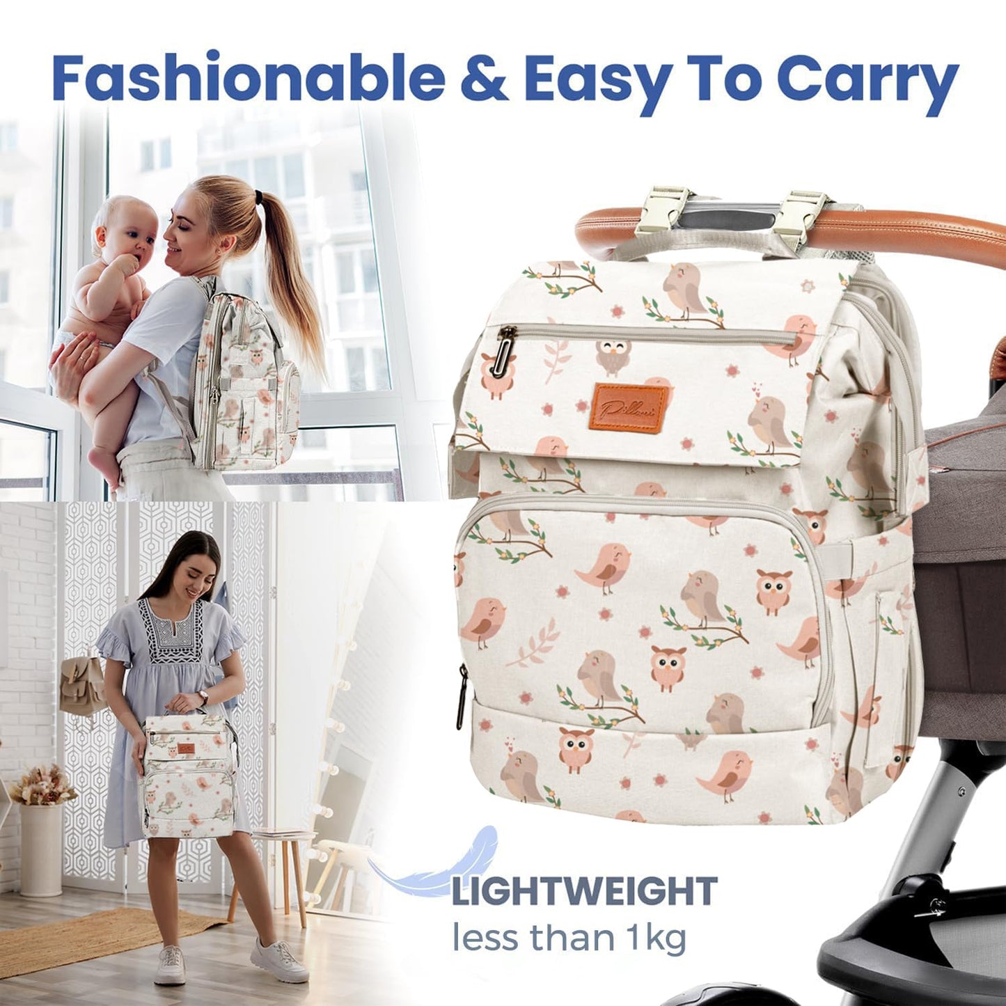 PILLANI Baby Diaper Bag Backpack - Baby Bag for Boys & Girls, Diaper Backpack Baby Registry Search, Newborn Essentials