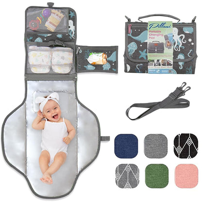 Portable Changing Pad for Baby, Travel Diaper Changing Pad for Newborn - Grey Ocean