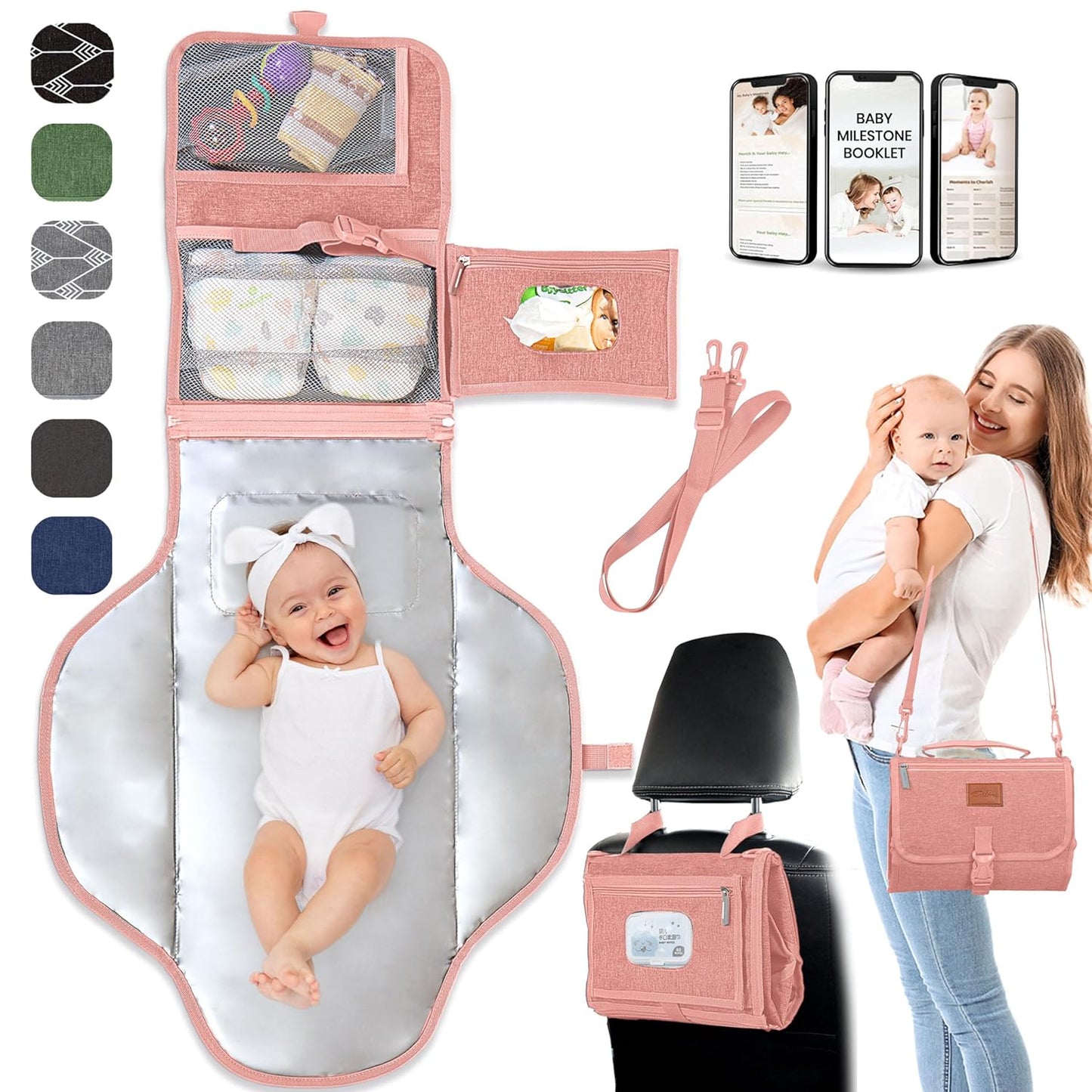 Portable Changing Pad for Baby, Travel Diaper Changing Pad for Newborn - Grey Ocean