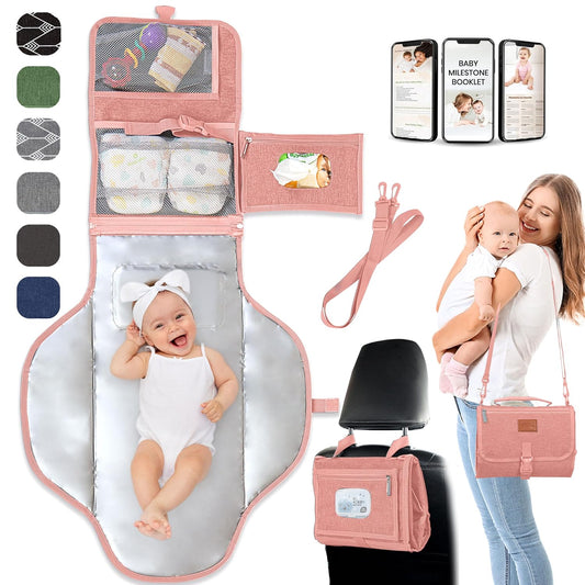 Portable Changing Pad for Baby, Travel Diaper Changing Pad for Newborn - Pink