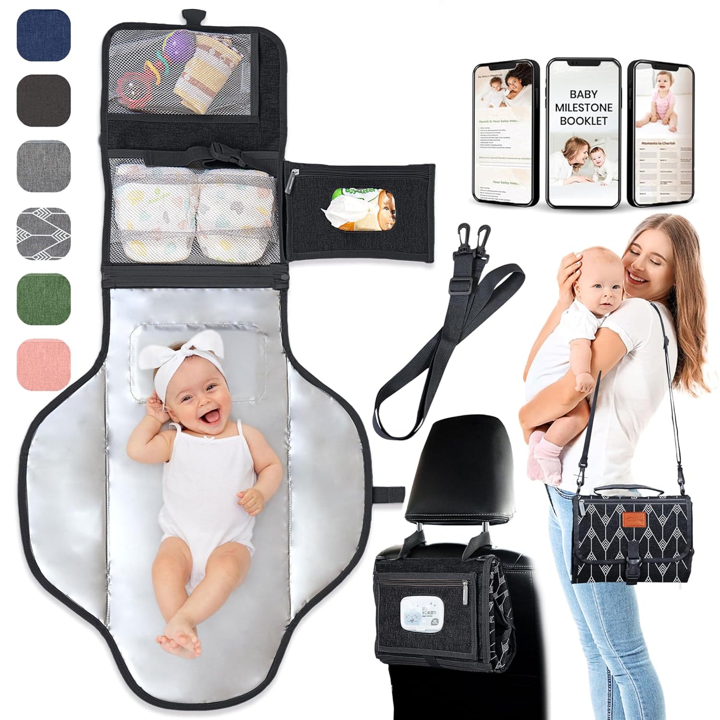 Portable Changing Pad for Baby, Travel Diaper Changing Pad for Newborn - Grey Ocean
