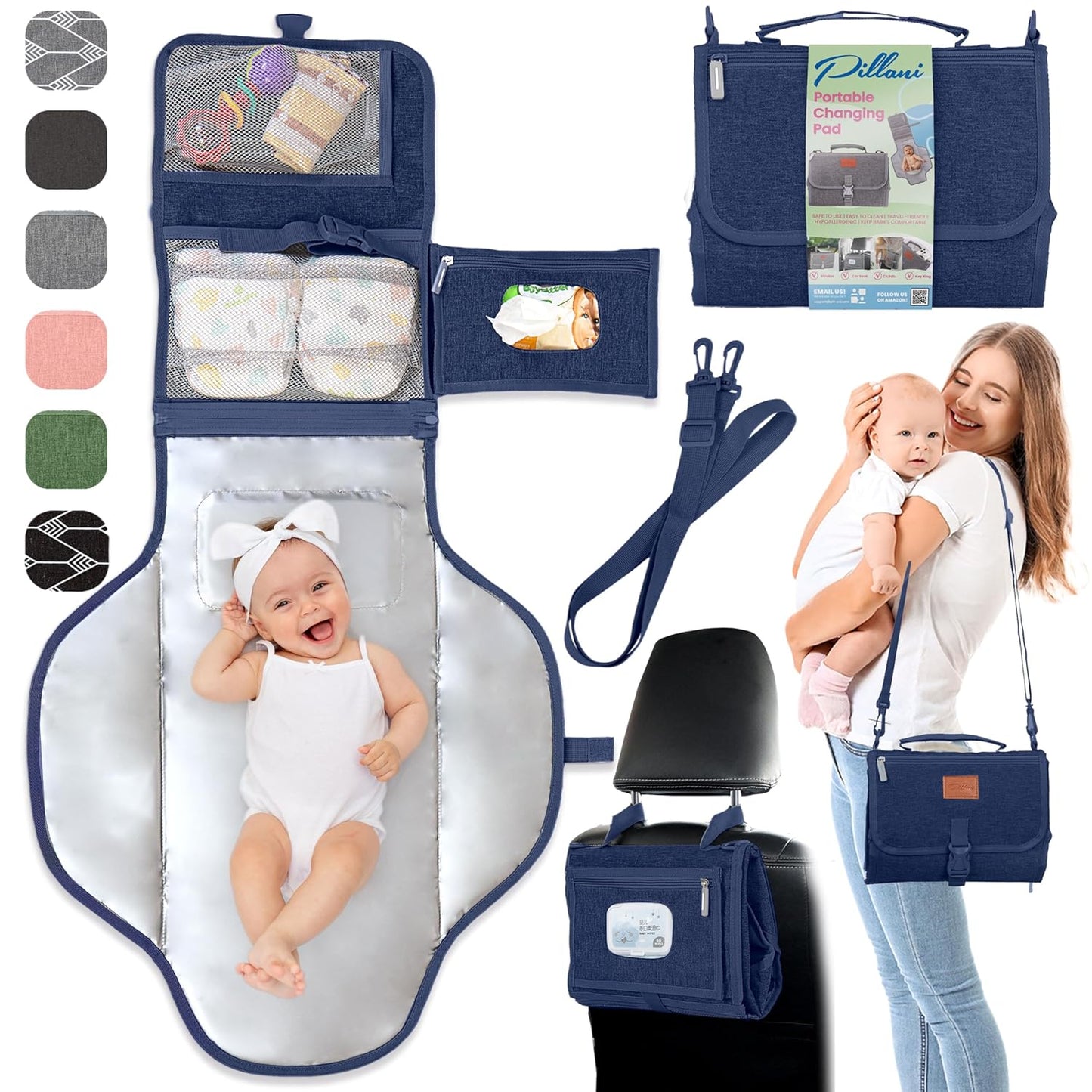 Portable Changing Pad for Baby, Travel Diaper Changing Pad for Newborn - Grey Ocean