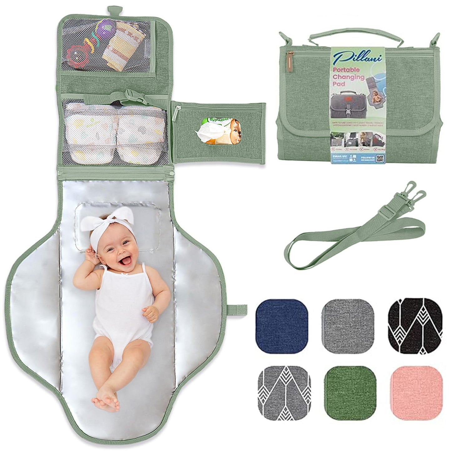 Portable Changing Pad for Baby, Travel Diaper Changing Pad for Newborn - Grey Ocean