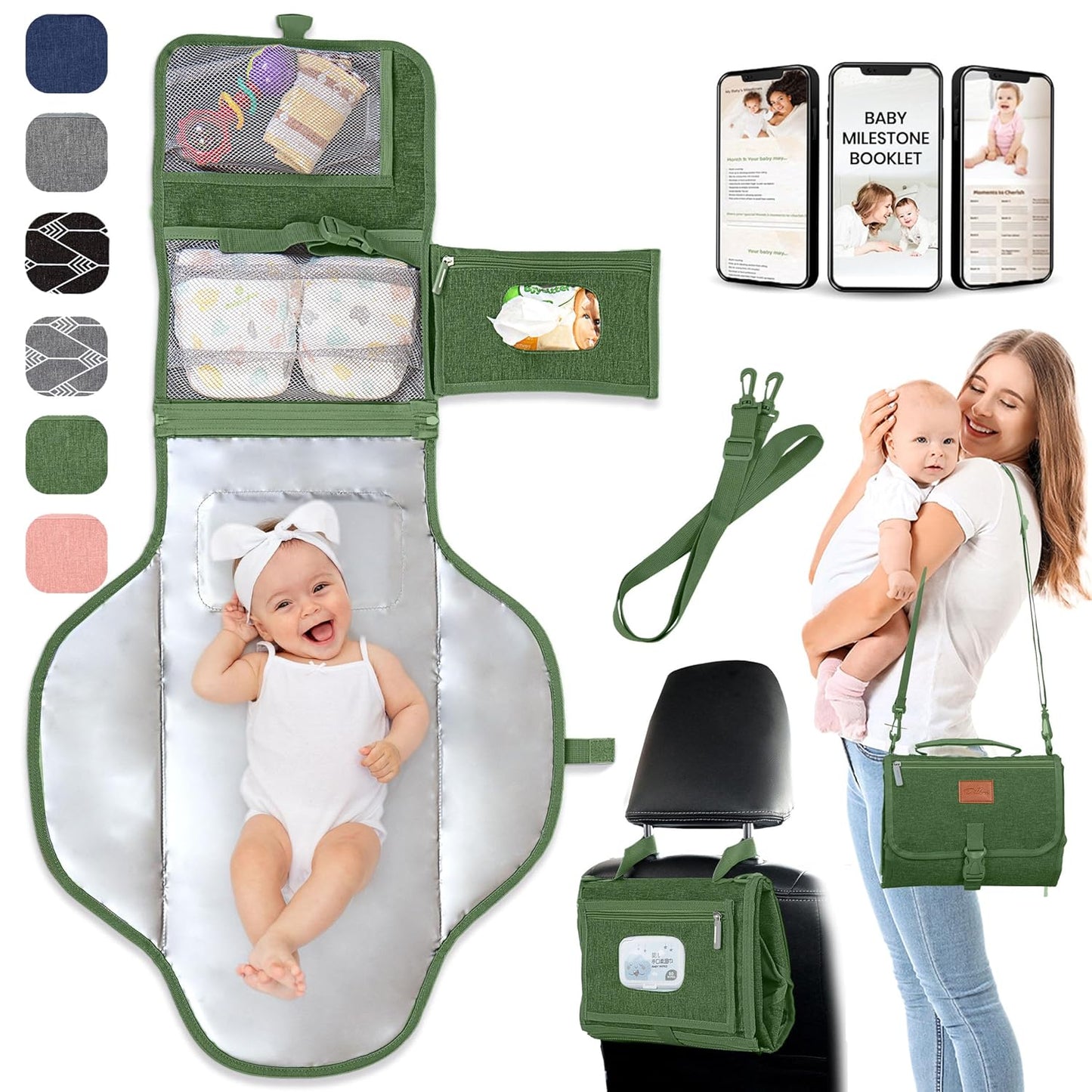 Portable Changing Pad for Baby, Travel Diaper Changing Pad for Newborn - Grey Ocean