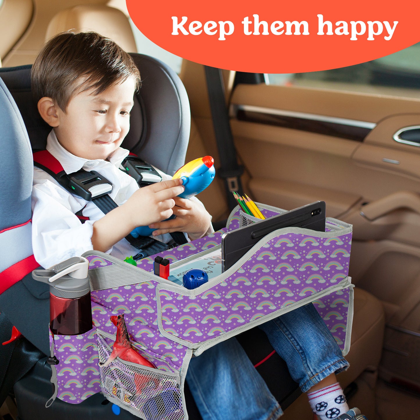 Pillani Kids Travel Tray for Car - Blue Dinosaur