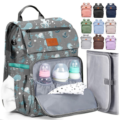 Pillani Baby Diaper Bag Backpack - Grey Ocean