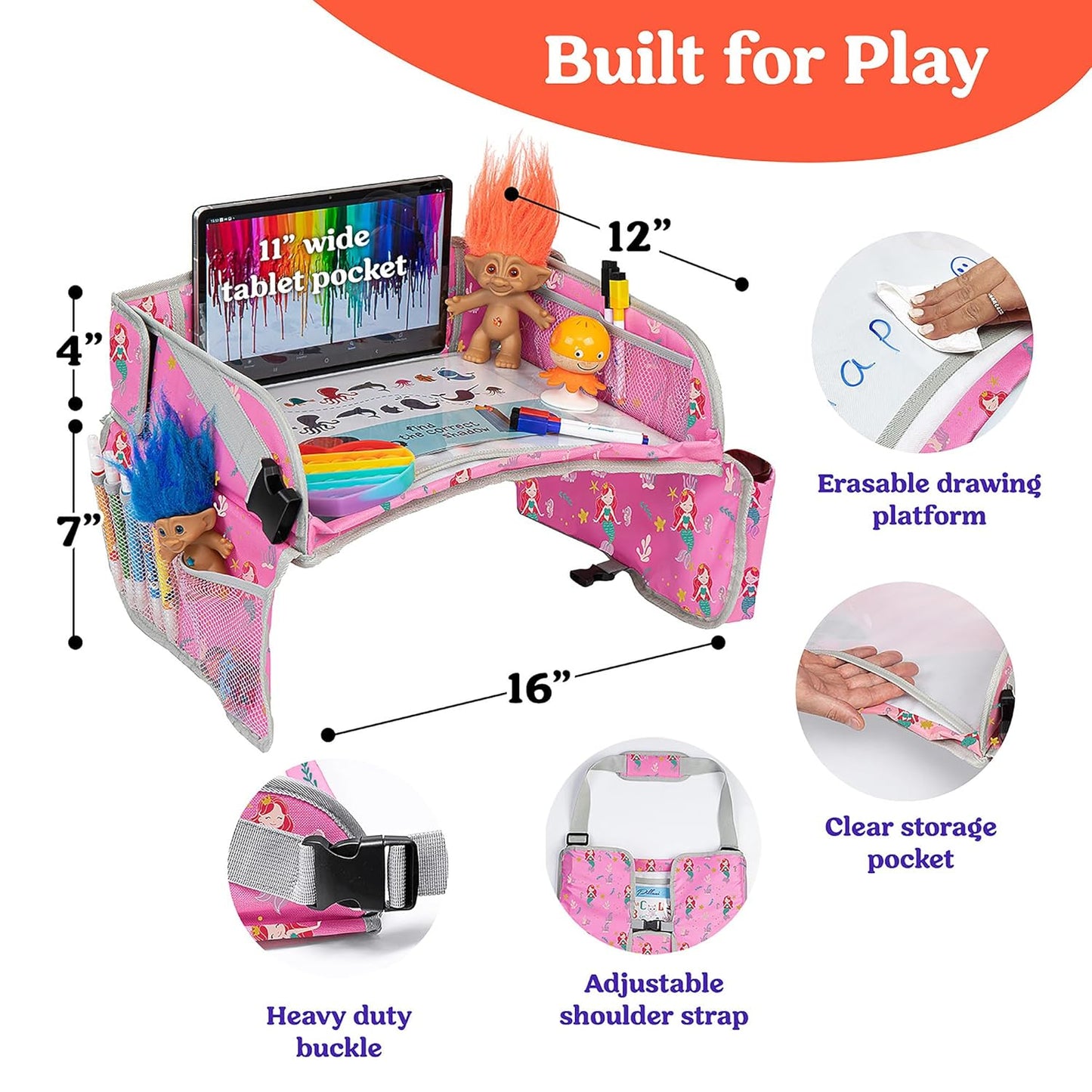 Pillani Kids Travel Tray for Car - Mermaid