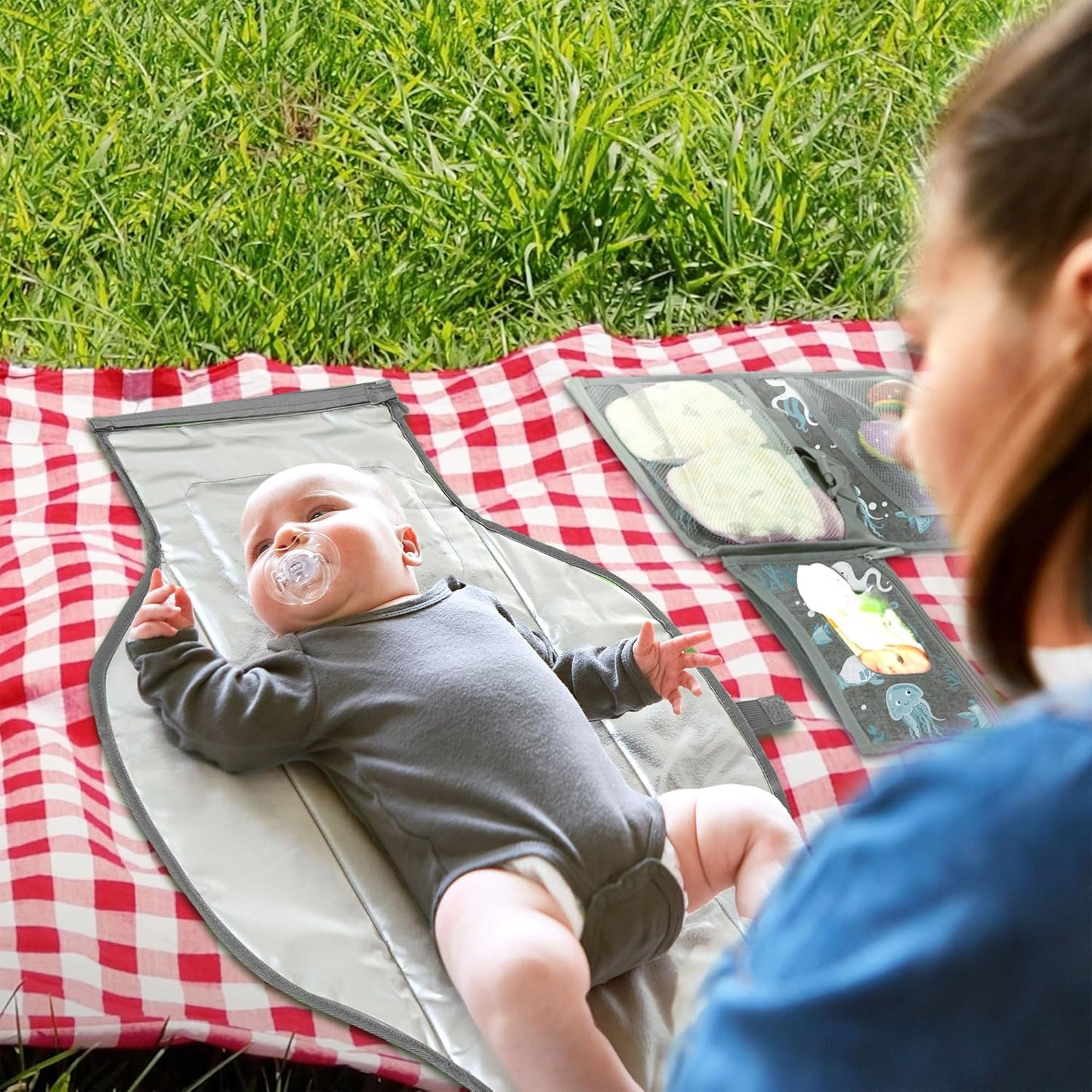 Portable Changing Pad for Baby, Travel Diaper Changing Pad for Newborn - Grey Ocean