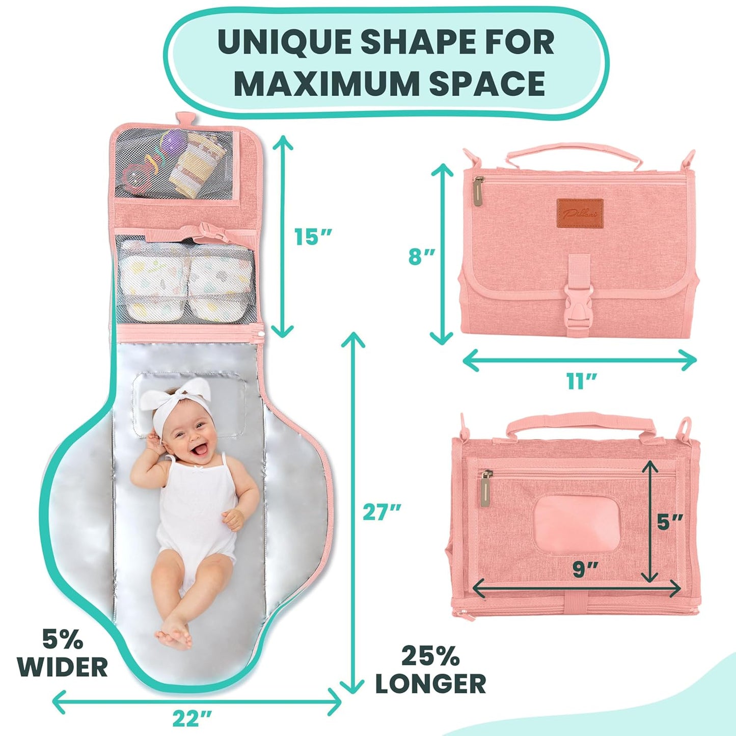 Portable Changing Pad for Baby, Travel Diaper Changing Pad for Newborn - Grey Ocean