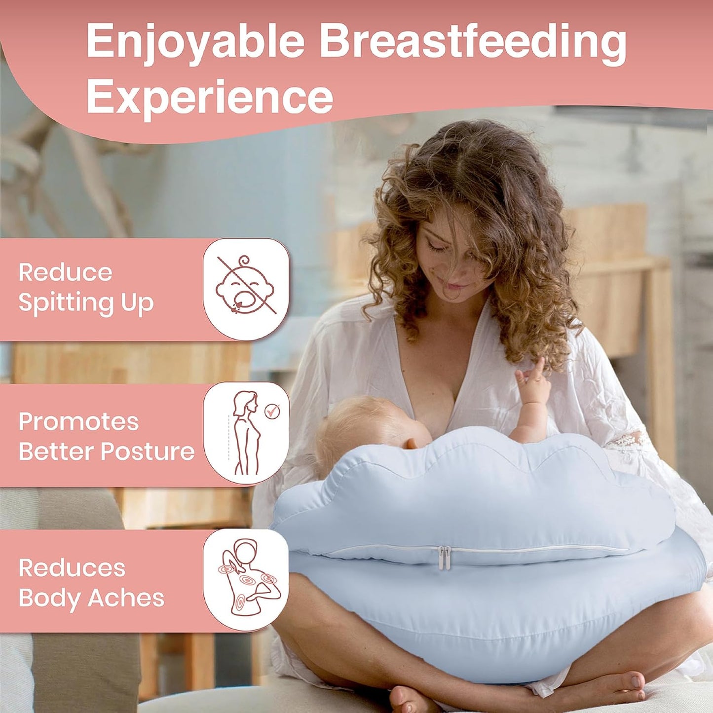 PILLANI Nursing Pillow for Breastfeeding & Bottle Feeding - Baby Blue