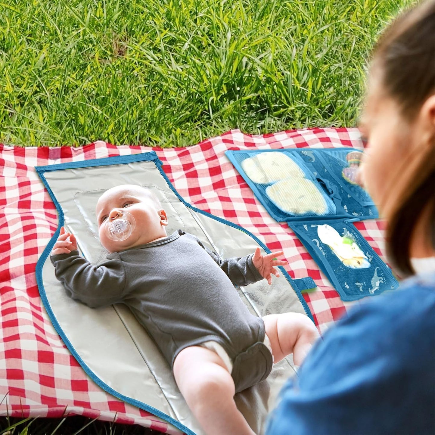 Portable Changing Pad for Baby, Travel Diaper Changing Pad for Newborn - Blue Dinosaur