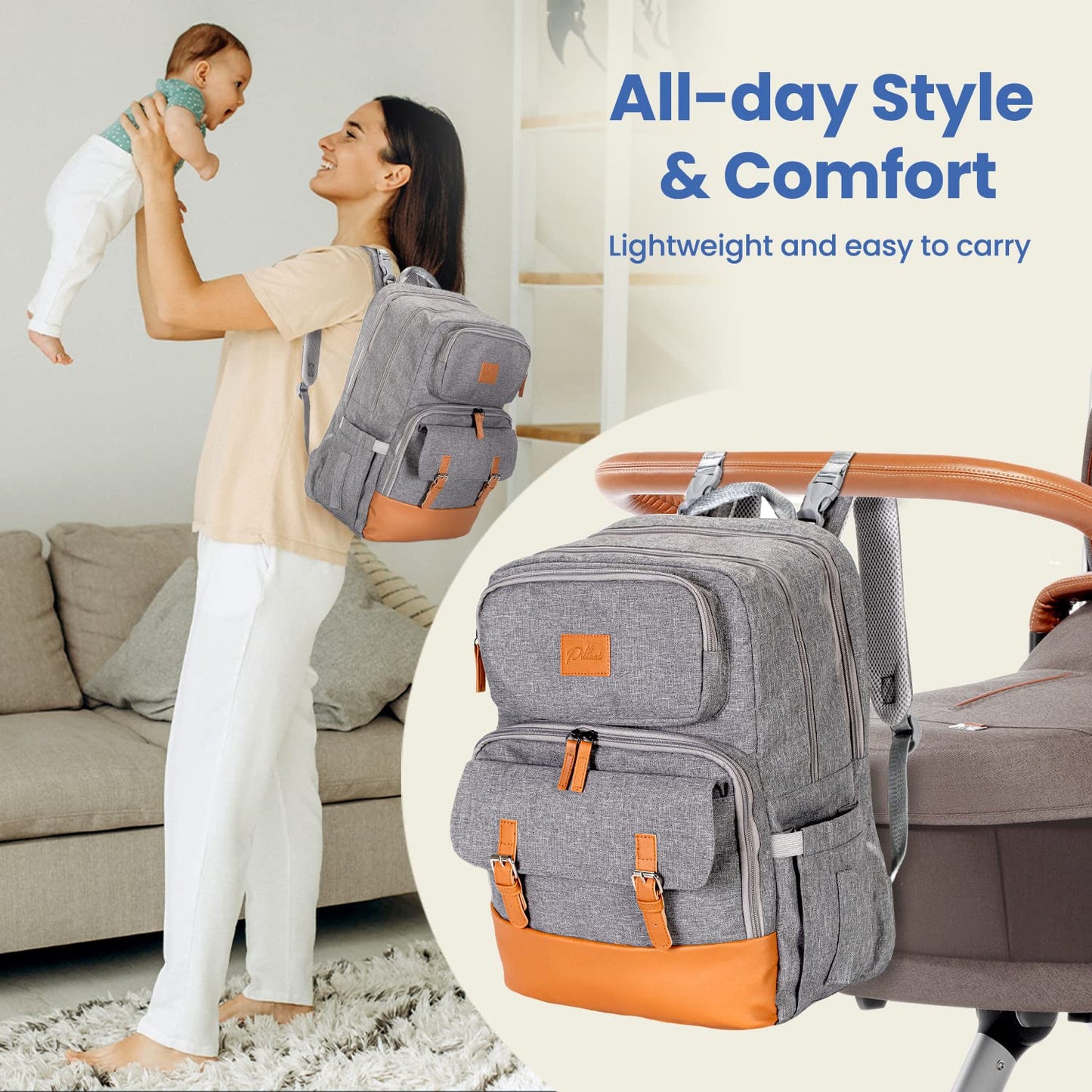 PILLANI Baby Diaper Bag Backpack - Baby Bag for Boys & Girls, Diaper Backpack Baby Registry Search, Newborn Essentials