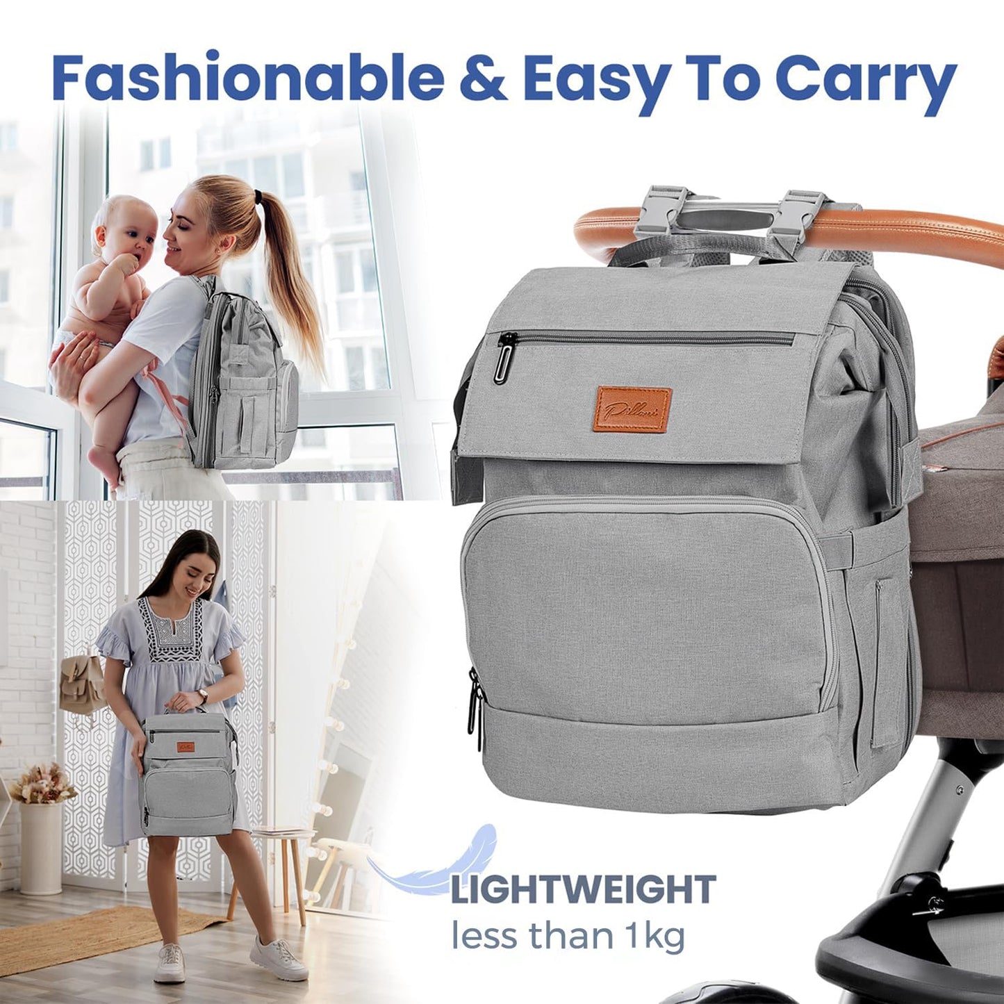 PILLANI Baby Diaper Bag Backpack - Baby Bag for Boys & Girls, Diaper Backpack Baby Registry Search, Newborn Essentials