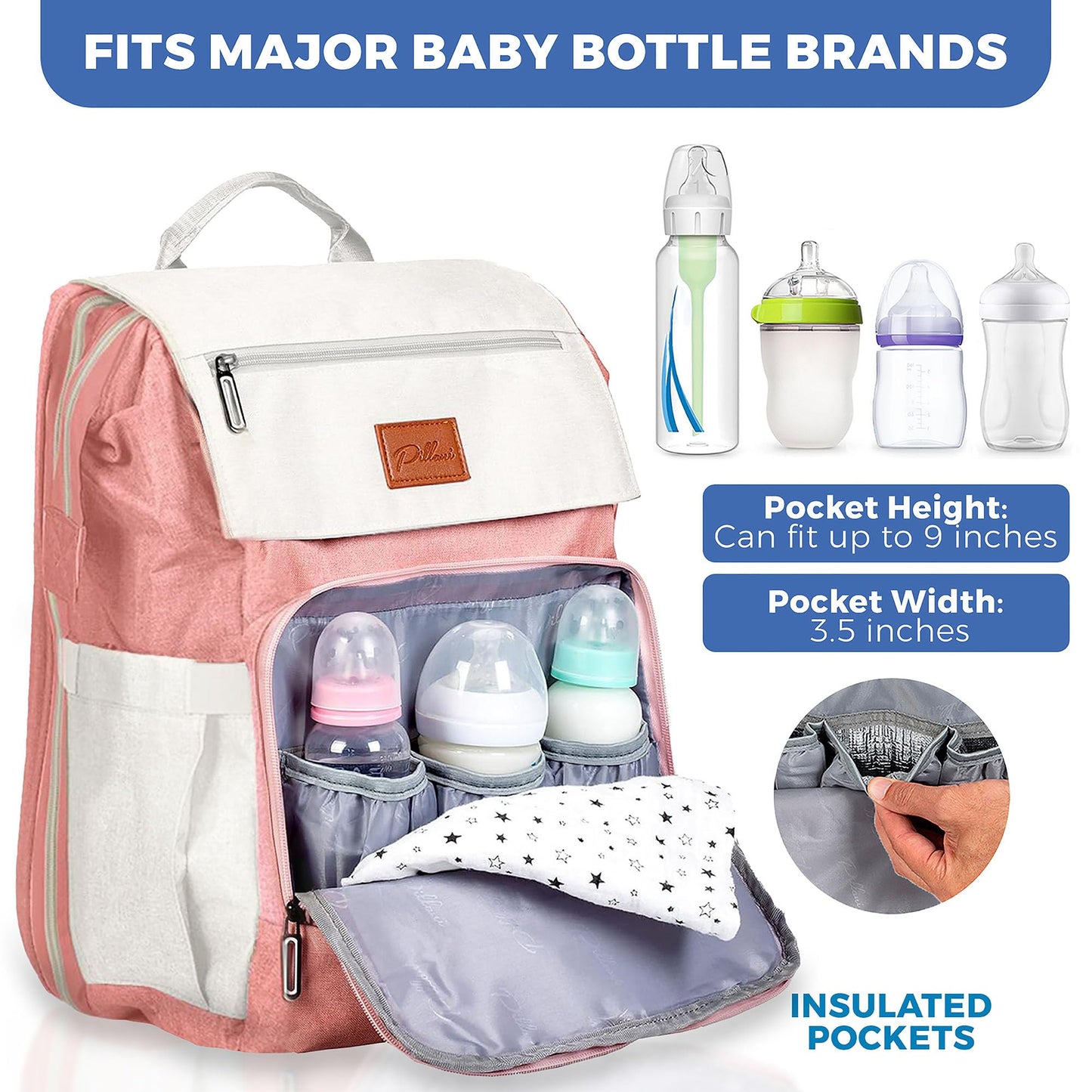 PILLANI Baby Diaper Bag Backpack - Baby Bag for Boys & Girls, Diaper Backpack Baby Registry Search, Newborn Essentials