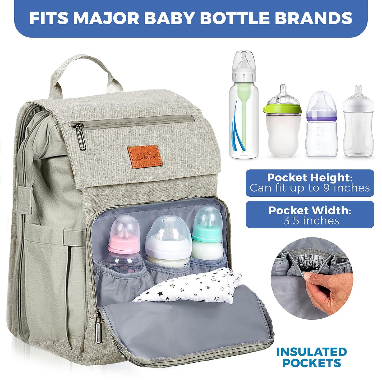 PILLANI Baby Diaper Bag Backpack - Baby Bag for Boys & Girls, Diaper Backpack Baby Registry Search, Newborn Essentials