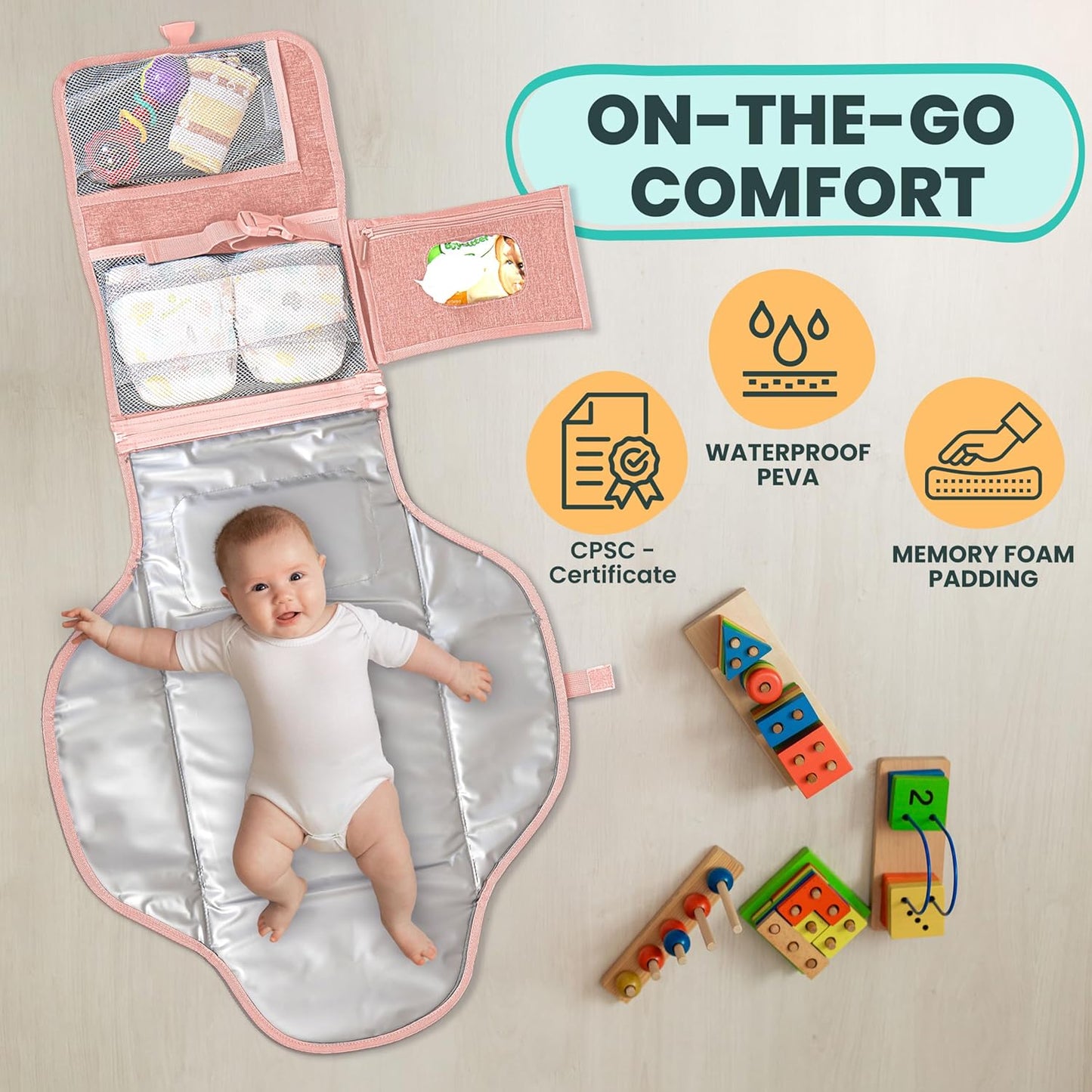 Portable Changing Pad for Baby, Travel Diaper Changing Pad for Newborn - Grey Ocean