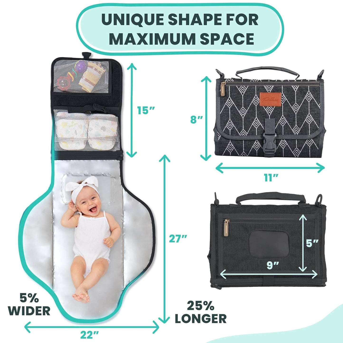 Portable Changing Pad for Baby, Travel Diaper Changing Pad for Newborn - Grey Ocean