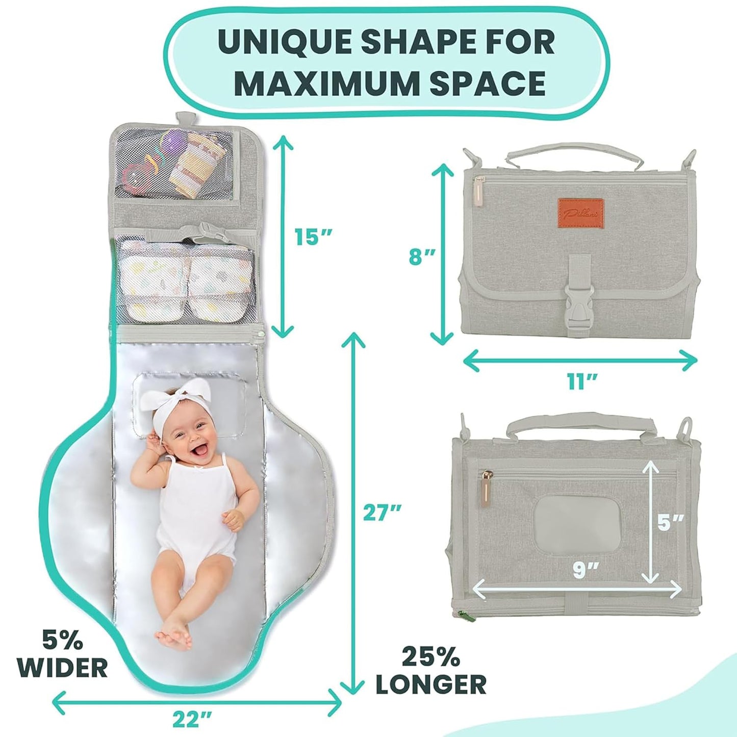 Portable Changing Pad for Baby, Travel Diaper Changing Pad for Newborn - Grey Ocean