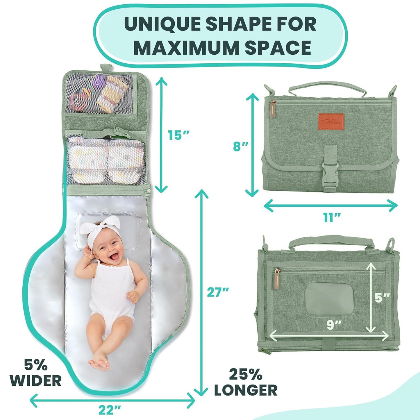 Portable Changing Pad for Baby, Travel Diaper Changing Pad for Newborn - Grey Ocean
