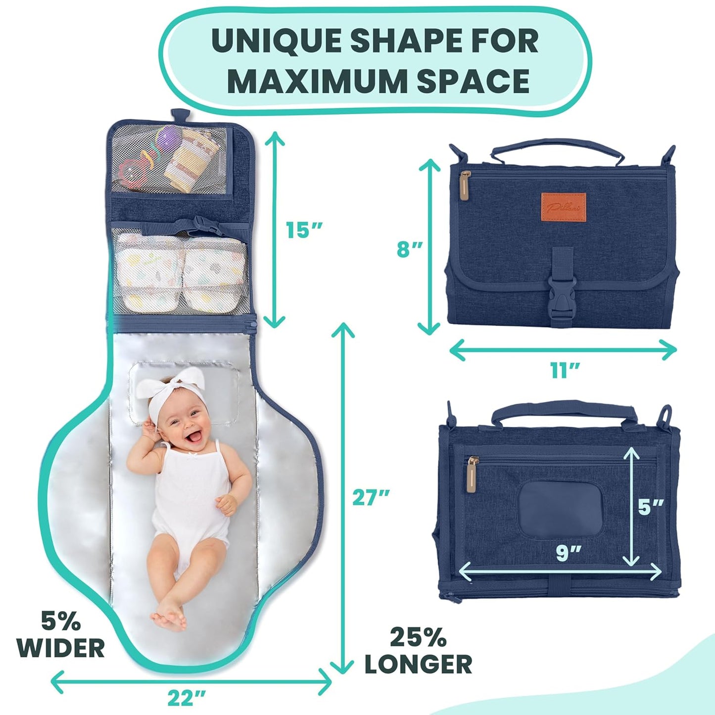 Portable Changing Pad for Baby, Travel Diaper Changing Pad for Newborn - Grey Ocean