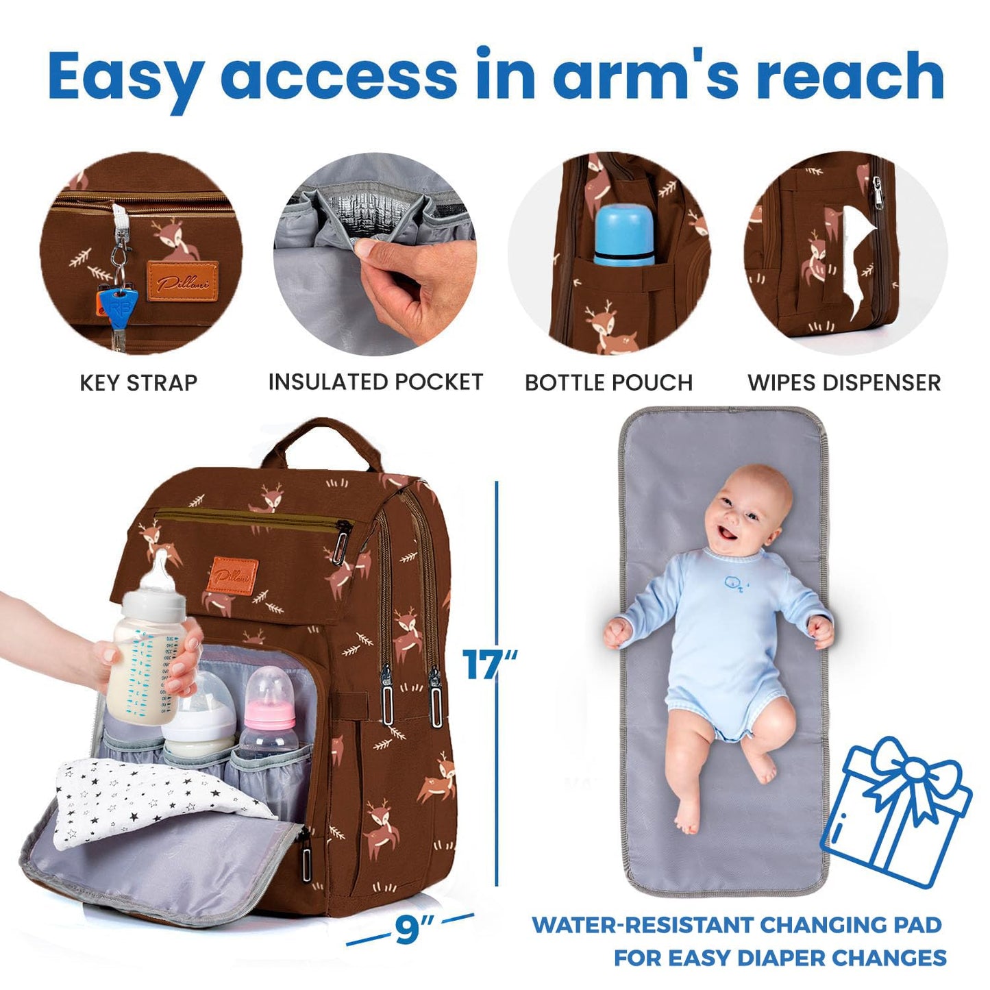 Pillani Baby Diaper Bag Backpack - Deer