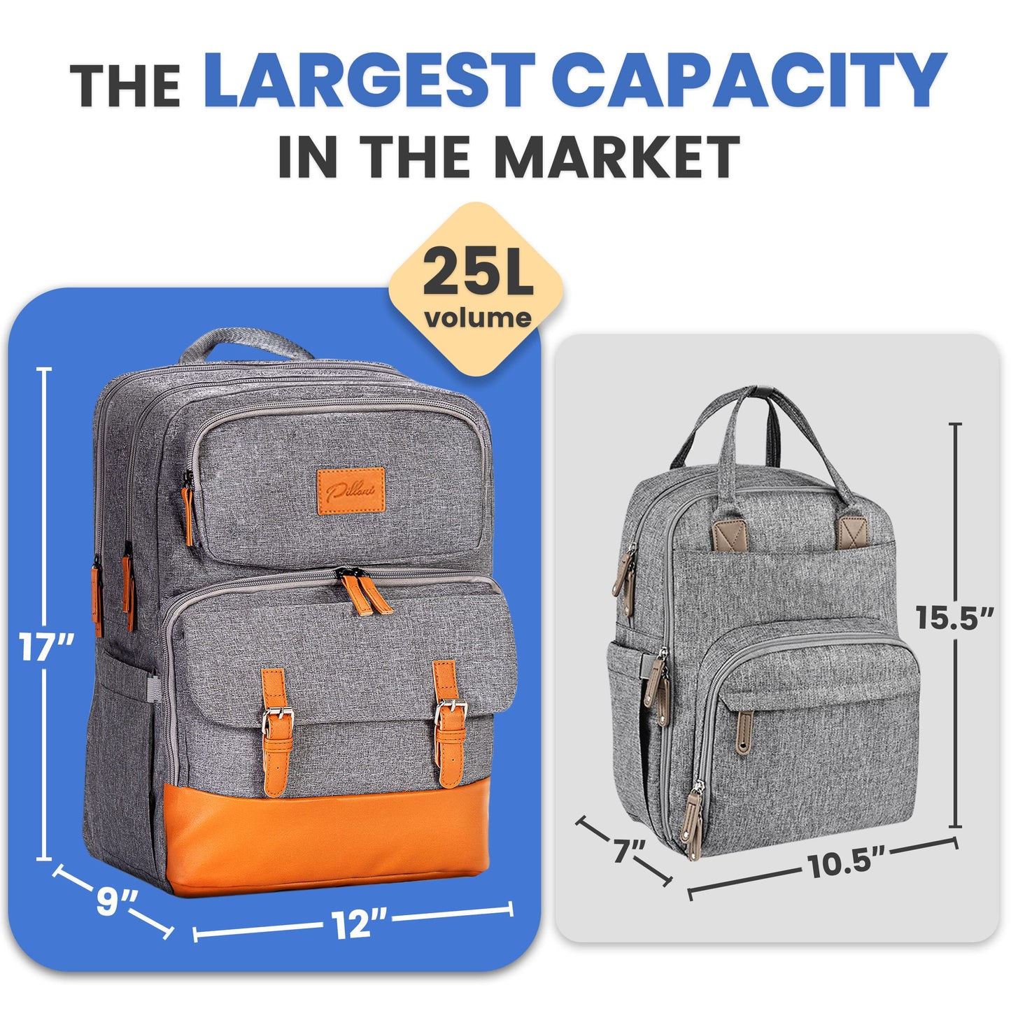 PILLANI Baby Diaper Bag Backpack - Baby Bag for Boys & Girls, Diaper Backpack Baby Registry Search, Newborn Essentials