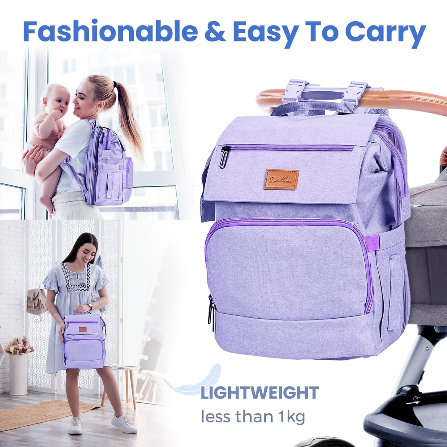 PILLANI Baby Diaper Bag Backpack - Baby Bag for Boys & Girls, Diaper Backpack Baby Registry Search, Newborn Essentials