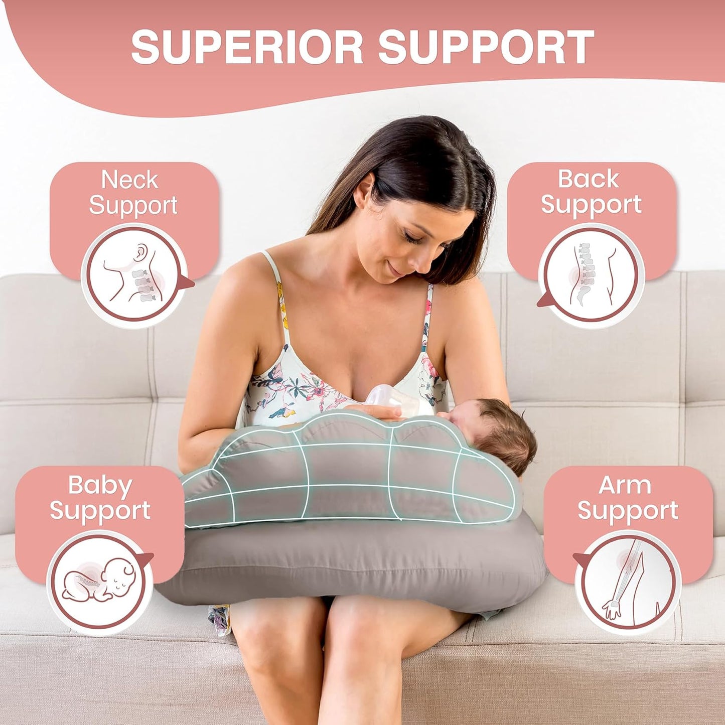 PILLANI Nursing Pillow for Breastfeeding & Bottle Feeding - Stone