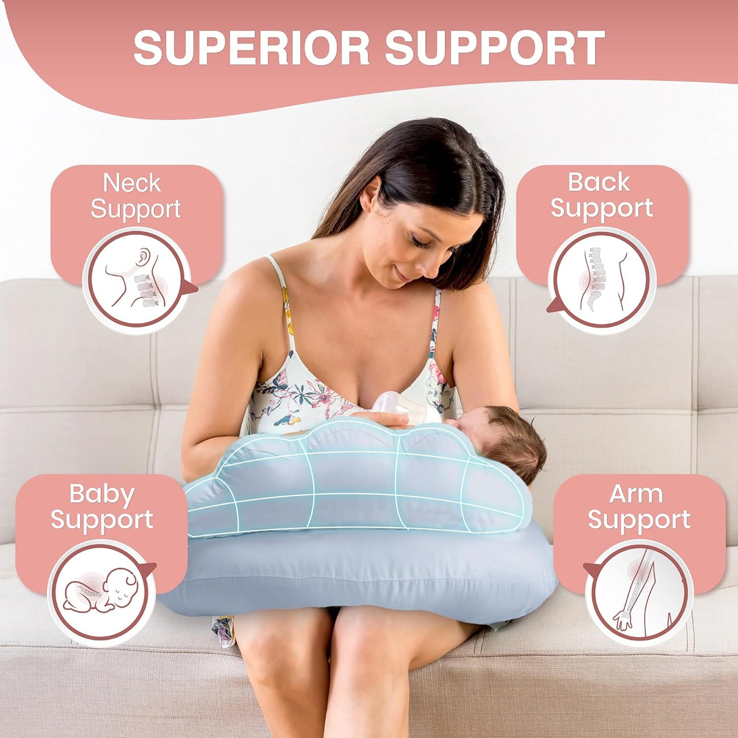 PILLANI Nursing Pillow for Breastfeeding & Bottle Feeding - Baby Blue