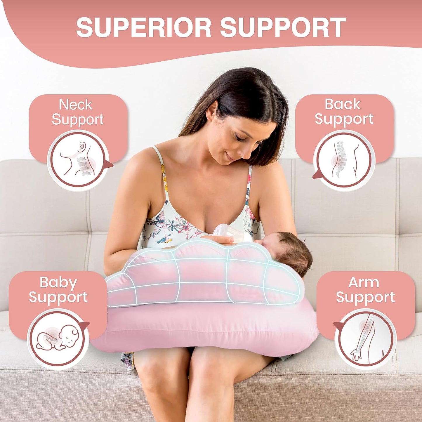 PILLANI Nursing Pillow for Breastfeeding & Bottle Feeding - Baby Blue
