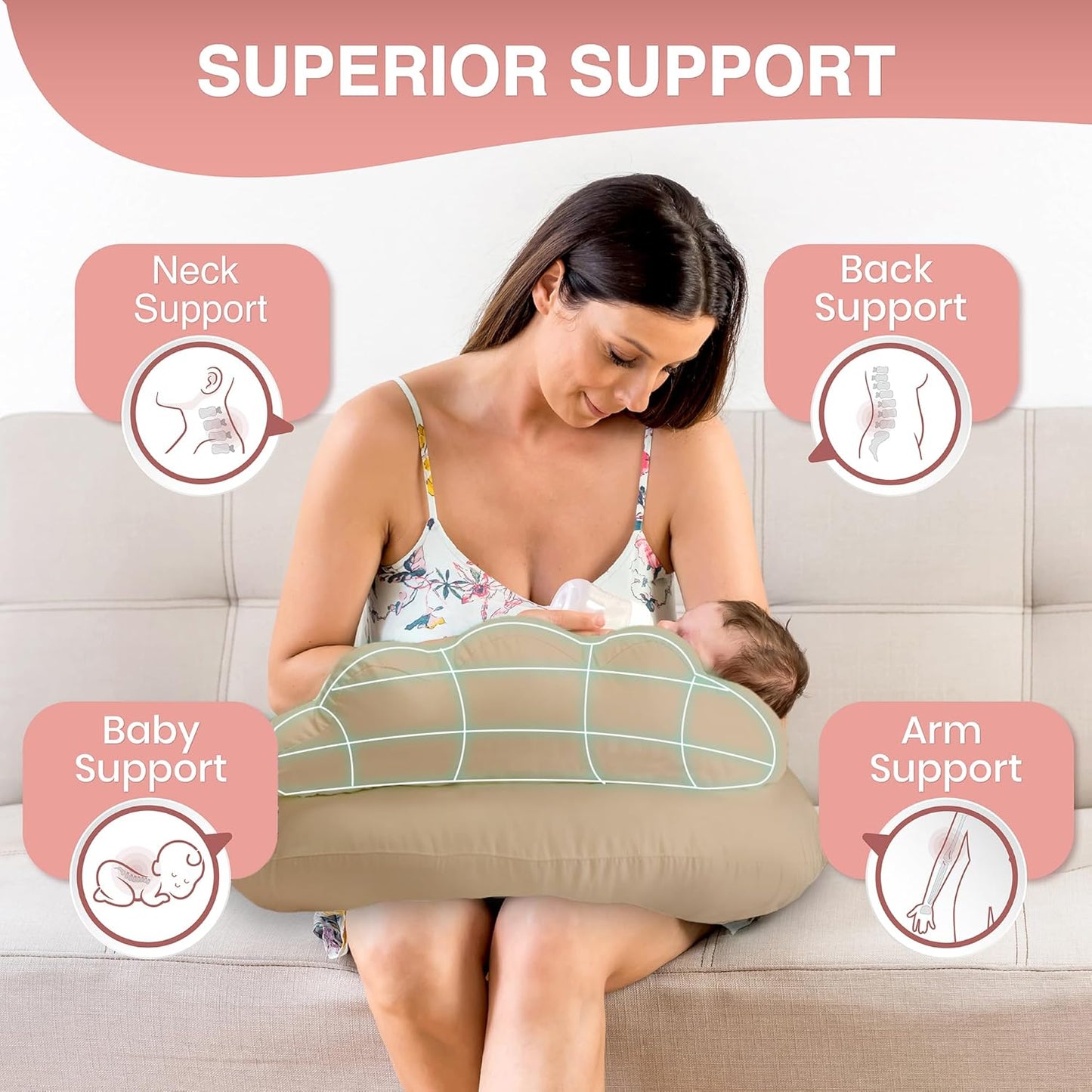 PILLANI Nursing Pillow for Breastfeeding & Bottle Feeding - Sand