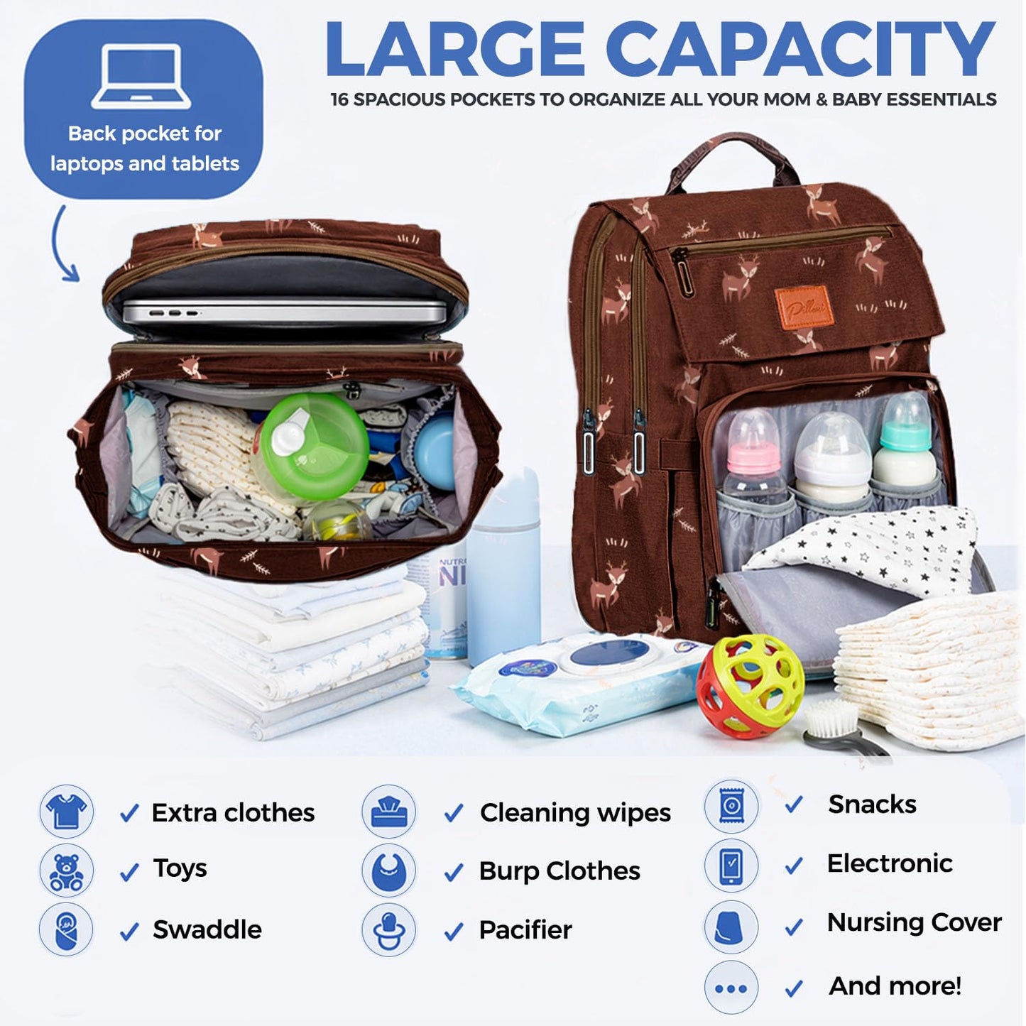 Pillani Baby Diaper Bag Backpack - Deer