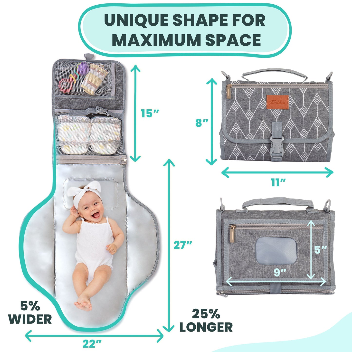 Portable Changing Pad for Baby, Travel Diaper Changing Pad for Newborn - Grey Pattern