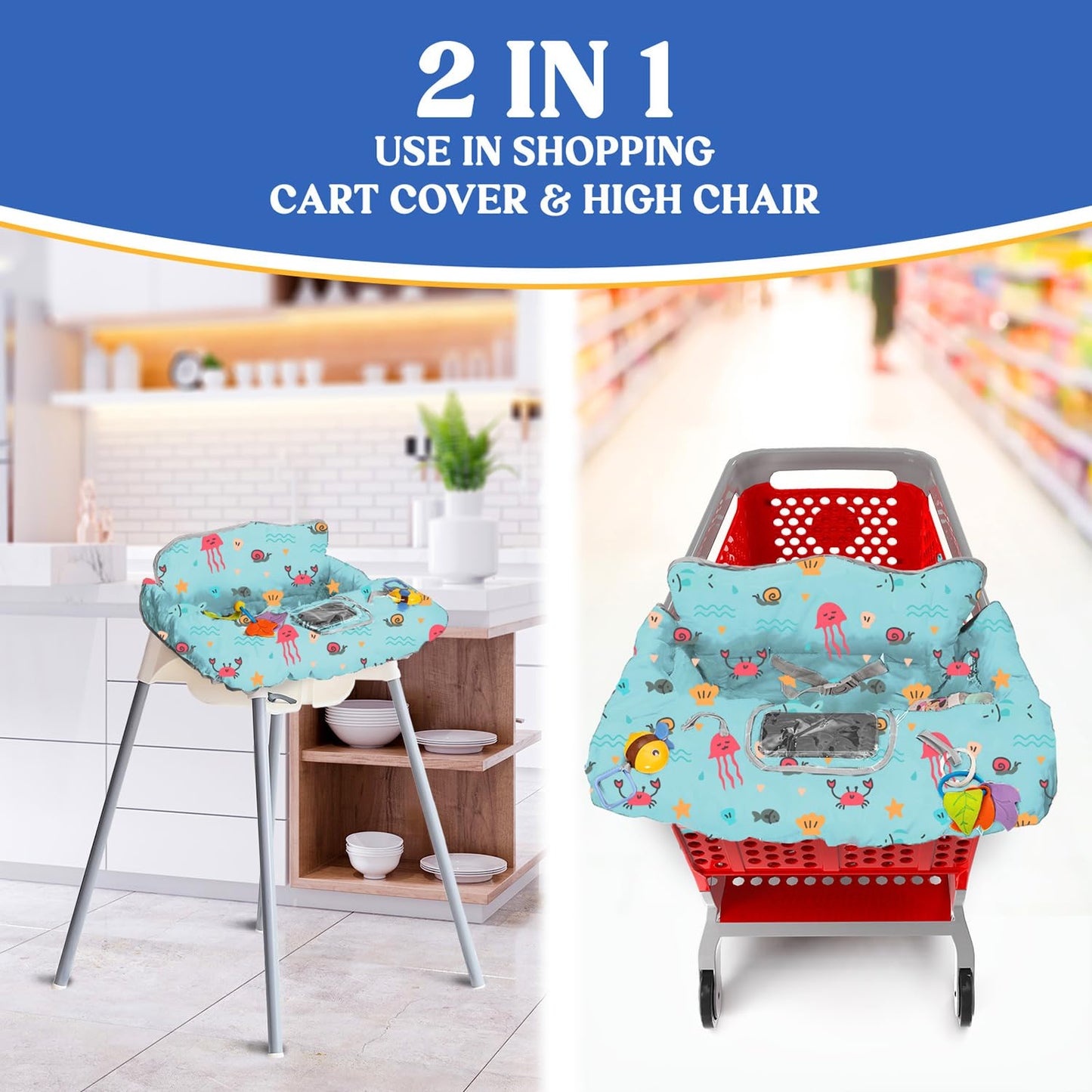 Pillani Shopping Cart Cover for Baby - Sage Sea