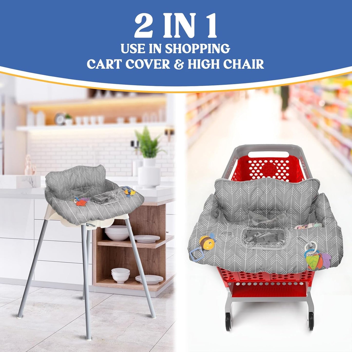 Pillani Shopping Cart Cover for Baby - Grey Arrow