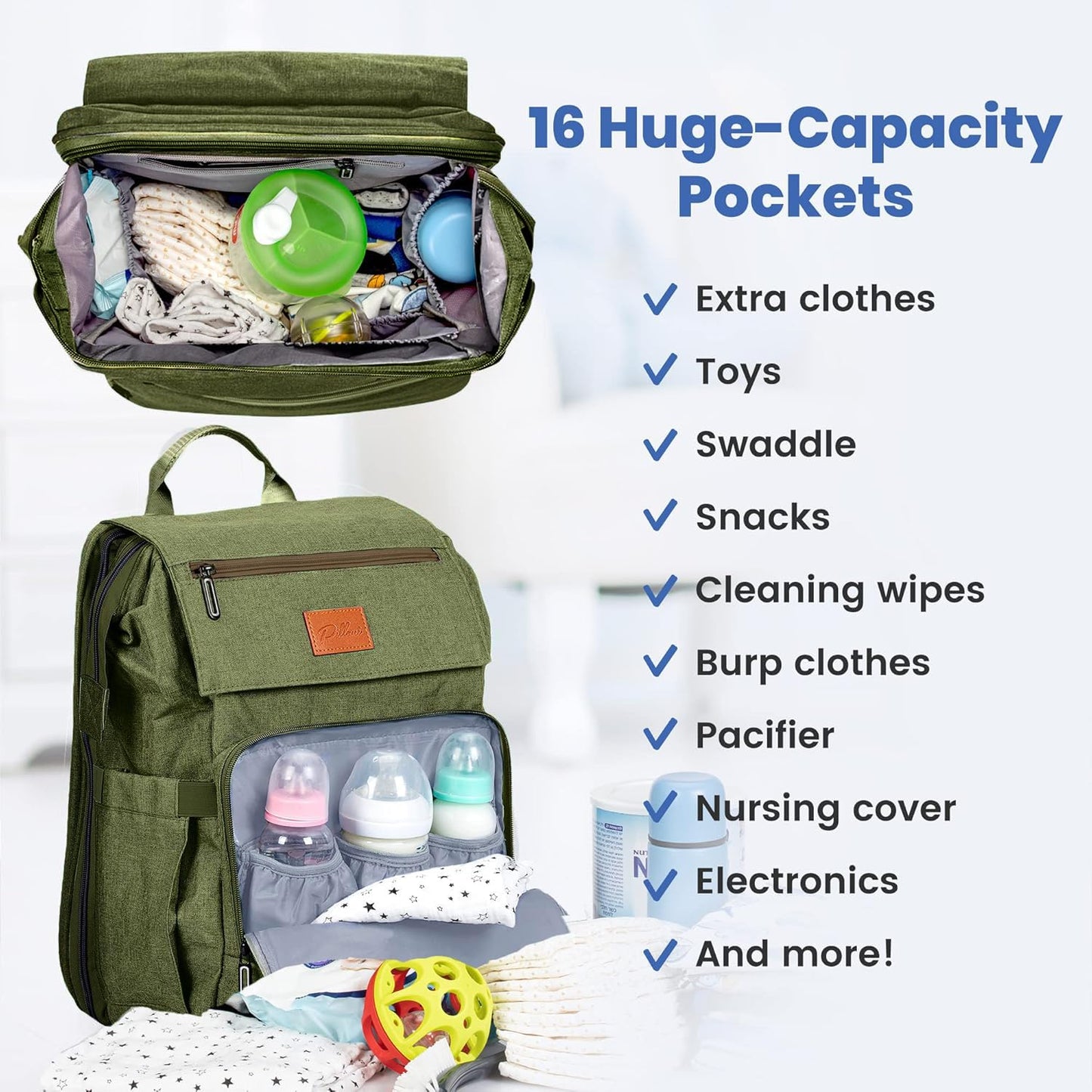 PILLANI Baby Diaper Bag Backpack - Baby Bag for Boys & Girls, Diaper Backpack Baby Registry Search, Newborn Essentials